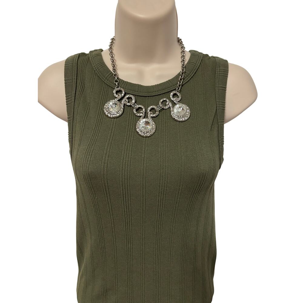 Paparazzi Womens Hypnotized Silver Tone Chain Necklace Rhinestone Statement BOHO